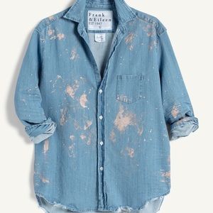 Frank & Eileen Relaxed Button-Up Shirt in Rose Gold Splatter Denim Large